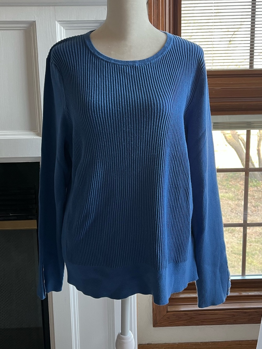 Talbots Blue Ribbed Crewneck Sweater for Women